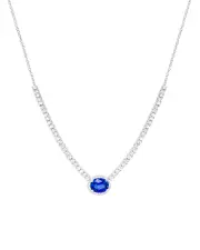 Meira T 14K White Gold Blue Sapphire & Diamond Halo Oval Pendant Necklace, 18