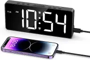 Digital Alarm Clock, LED Alarm Clock for Bedroom, 7'' Rechargeable Desk Clock wi