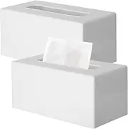 Youngever 2 Pack Tissue Box Covers, Plastic Rectangle Tissue Box Holders, Rectangle Napkin Box Holders (White)