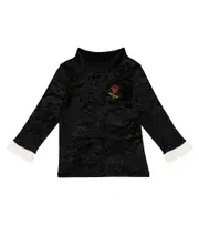 [Mini Rodini] Mini Rodini Embroidered high-neck velour top Y 6/7 black