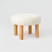 Threshold designed Studio McGee Faux Shearling Ottoman Cottage Bedroom Cream