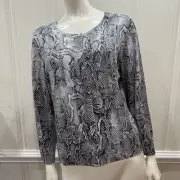 White House Black Market Cardigan Gray Snake Print Snap Front Ladies XL
