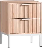 Artiss Bedside Table with 2 Drawers Nightstand, Bedroom Living Room Home Furniture, Curved Side Bed End Side Storage Cabinet Space Saving Organizer Unit with Handles and 4 Metal Legs Pine