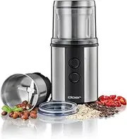 Cloer 7419 Electric Coffee and Spice Grinder with Stainless Steel Blade, 350 W, 2 Removable Stainless Steel Containers for Pestos, Herbs, Nuts and Grains, Coffee Beans up to 80 g, Aroma Protection Cap