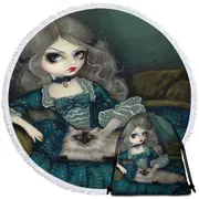 Rococo Portrait Princess with a Himalayan Cat Round Beach Towel