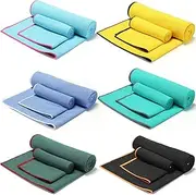 Peryiter 12 Pcs Yoga Towel for Hot Yoga Bulk, Multicolor Non Slip 27" x 72" Microfiber Yoga Mat Towel + Hand Towel 2 in 1 Set Absorbent Mat Cover for Pilates Men Women