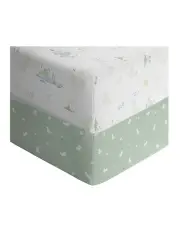 [LIVING TEXTILES] Organic Jersey Cot Fitted Sheets 2 Pack in White/Sage
