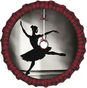 [EdWal] Ballerina Dance print Flax Like Christmas Tree Skirt with Pom Pom Border,Rustic Charm for Farmhouses Decoration