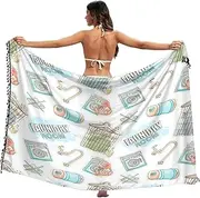 [RPLIFE] Playful White Sarong Wraps, Summer Beach Sarong, Pool Coverups Women, Sarong Skirts for Women, Playful White, Large