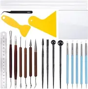 Keadic 21PCS Polymer Clay Modeling Tools Set, Including Wooden Double-Sided Sculpting Tools, Plastic Sculpting Pens, Dual-Ended Design Pottery Tools, Acrylic Clay Roller & Sheet, Yellow Clay Scrapers