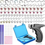 [Chumia] 157 Pcs Ear Piercing Gun Tool Set Stainless Steel 36 Pairs Studs 98 Earrings 22 Nose Studs Nose Navel Piercing Machines for Salon Home, Stainless Steel, Plastic