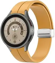 [SUPENG] Strap Compatible with Samsung Watch 4/5 40 44mm Watch 5 Pro 45mm Band Silicone Magnetic Buckle Compatible with Galaxy Watch 4 Classic 42 46mm (Color : Silver Yellow, Size : Galaxy Watch 5 40mm)