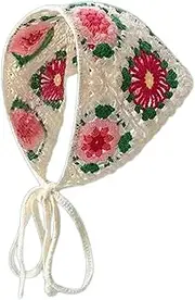 [kowaku] Crochet Bandanas Tie Knotted Headwrap Triangle Scarf Cute Floral Hair Scarf