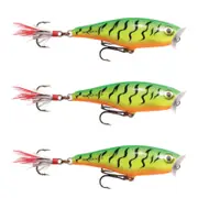 3x Rapala 5cm Skitter Pop Topwater Popper Fishing Lures - Fire Tiger