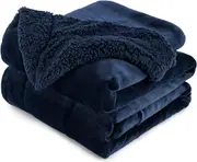 Fleece Throw Blanket, Double-Sided Super Soft Reversible Bed and Couch Blanket, Warm and Lightweight Home Decoration Blanket, Navy Blue for Single Size 130 x 150cm