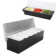 Fruit Veggie Condiment Caddy with Lid, ABS Multifunctional 6 Compartment Dispenser Tray for Fruit Salad, Ice Cooled Condiment Serving Container for Restaurant Bar Kitchen KTV