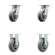 6 Inch KP Thermo Rubber Donut Tread Caster Set w/Ball Bearings 2 Swivel 2 Rigid