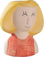 Planter Pot - Ceramic Lady Face Planter with Drainage Hole - Indoor Succulent, Cactus Pot | Decorative Outdoor Flower Pot