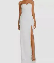 $195 Aidan Mattox Women's White Strapless Notched Column Zip Gown Dress Size 0