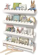Nursery Book Shelves – 4-Pack White Floating Wall Shelves for Kids | Scalloped Bookshelves for Baby Room, Toddler Bedroom & Nursery Décor | Upgraded Hanging Shelf for Toys & Clothes