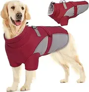 ROZKITCH Extra Warm Dog Coat Reflective Adjustable Dog Jacket Dog Winter Coat with Fleece Turtleneck Dog Jacket for Cold Weather Soft Winter Coat for Small Medium Extra Large Dog Gift Dark Red 2XL