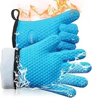 Loveuing Kitchen Oven Gloves - Silicone and Cotton Double-Layer Heat Resistant Oven Mitts/BBQ Gloves/Grill Gloves - Perfect for Baking and Grilling - 1 Pair (XL-XXXL, Blue)
