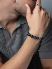 Men's Unisex Beaded Bracelet – Agate, Lava, & Hematite Healing Stones