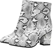 [MOBUTOFU] 1pair Snake Print High Heel Ankle Boots Pointed Toe Ankle Boots High Heels for Women Ladies Winter Ankle High Block Heel Ankle Boots High Heel Boots Sneakers Sole: Rubber White