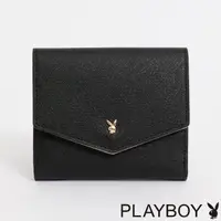 在飛比找momo購物網優惠-【PLAYBOY】壓扣短夾 Black& Pink系列(黑色