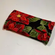 Pocket Tissue Holder Handmade Christmas Poinsettias Double Sided 5x3 New