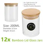 12x Air Tight 200ML Glass Jars w Bamboo Lid Food Storage Containers Cap Bottle