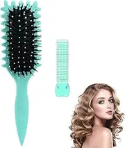 Curly Hair Brush,Curl Defining Brush with Hair Clip,Curl Styling Brush for Curly Hair,Combing and Shaping Men's and Women's Curls to Reduce Pulling, Boar Bristle Hair Brush (Green)