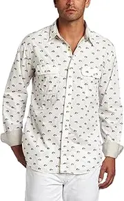 [French Connection] Men's Killer Bird Long Sleeve Button Down Shirt - White