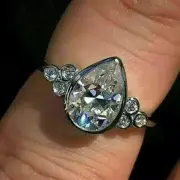 Pretty 2.4CT White Pear & Round Shape Women's Bezel Engagement Ring 935 Silver