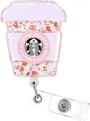 Cute Badge Reel Retractable with Alligator ID Clip - Glitter for Office Worker, Doctor, Nurse (Pink)