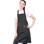 RUIBOLU Adjustable Bib Apron with 2 Pockets Cooking Kitchen Black Stripes