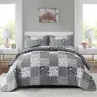 Soft Bedspread Set Quilted Coverlet Queen King Size Bedding Patchwork Pillowcase