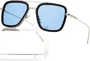 [AIEYEZO] Tony Stark Sunglasses Vintage Square Metal Frame Eyeglasses for Men Women - Iron Man and Spider-Man Sun Glasses