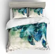 3D Blue Peacock Feather Quilt Cover Set Bedding Sets Pillowcases Queen