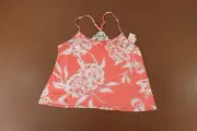 Linea Donatella Women's Large Coral Floral Lace Back Scoop Neck Cami Top NWT
