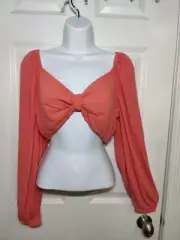 American Eagle Peach/Coral Crop Top Long Balloon Sleeves Peasant Cinched L NWT