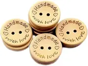 100PCS Natural Wooden Button Craft Sewing DIY Handmade with Love Wooden Buttons, 0.59/0.79 Inch Natural Wood Craft Buttons for Sewing, DIY Projects, and Decorations