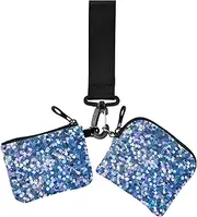 [Amooorous] Blue Sequin Texture Women's Coin Pouches Card Holder Thin Flat Change Purse Key Holder with Zipper Coin Pocket for Women 2 Packs, blue sequin texture, 1 size, Casual
