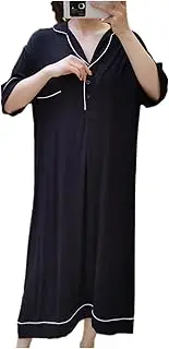 3FLQOOPP Women Sleep Tops Short Sleeve Plus Size Nightdress Loose Home Clothes with Pocket Plus Size Sleepwear (Black Large)