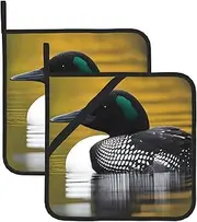 Loon Birds Potholders BBQ Pot Holders for Heat Resistant Potholder, Hot Pads,Cooking Baking(2-Pack)