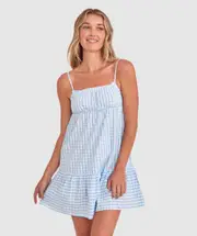 Dorothy Short Slip - Print Check/Blue