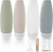 BREENHILL Silicone Travel Bottles Set for Toiletries,4 Pcs 90ml Refillable Cosmetic Container Kits 1pcs Refill Perfume Bottle Leakproof Travel Toiletries Bottles for Shampoo, Travel Accessories
