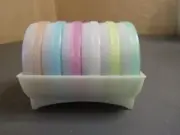 NEW! Vintage Tupperware 566-14 Wagon Wheel Coasters w/Caddy Rack Holder Set of 6