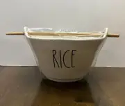 New Rae Dunn "RICE” Noodle/Rice Bowl With Bamboo Chopsticks