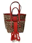 LA TERRE Fashion 2 Handbags Set Vegan Leather Leopard Print Tote Satchel NEW